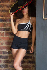 AR 1445-Plaited Strap One Shoulder Crop Top